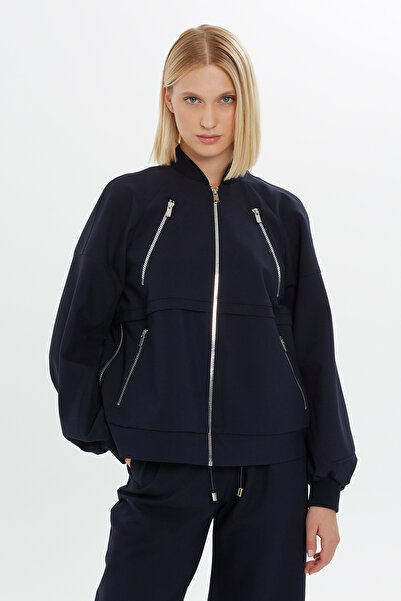GIZIA SPORT Fermuar Detaylı Lacivert Bomber Ceket
