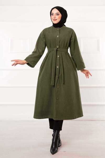 EBRUTESETTÜR Belted Buttoned Cashmere Coat with Mobile Belt