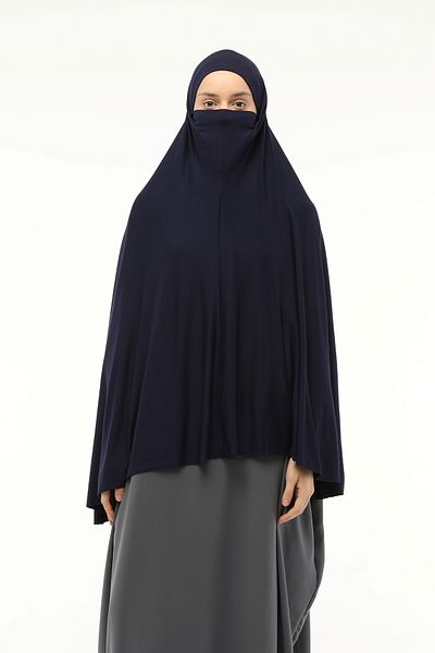 Altobeh Πρακτικό κασκόλ Hijab με έτοιμο πέπλο τουρμπάνι Hijab με χιτζάμπ - Σουφλέ κάλυμμα προσευχής (5XL) - Navy Blue