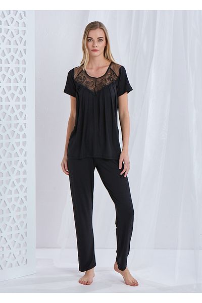 CAROLINE SET PIJAMĂ DANTELĂ CU MÂNECĂ SCURTĂ