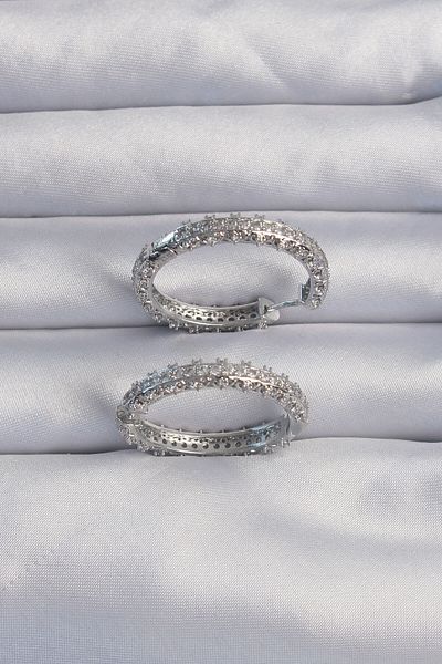Skygo Brass Silver Color Zircon Stone Motif Hoop Earrings - Tj-Bkp9282