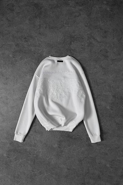 Slatra Men's White Reconnaissance Embroidery Detail Crew Neck Oversize Sweatshirt