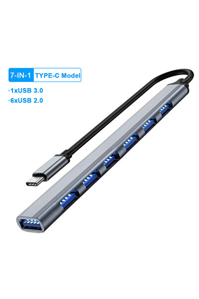 Choice موزع USB من النوع C رمادي اللون بسبعة منافذ من kebidumei، يدعم USB 3.0...