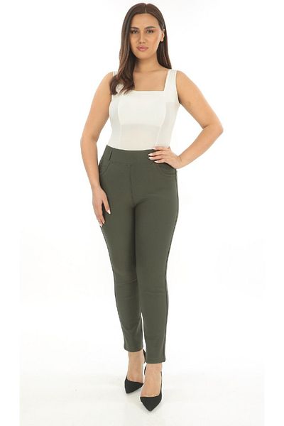 AKŞEN GİYİM Large Size Combulating One Size Show Thin Rubber Waist Punto Fabric Straight Pant