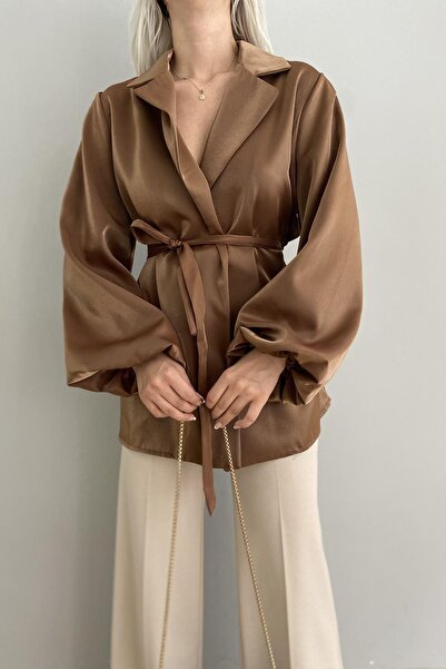 lizge giyim BALON KOL BAĞLAMALI SATEN CEKET