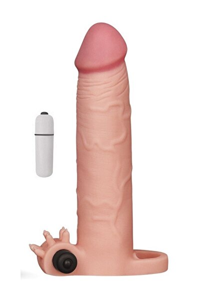 Erolife Ucu 6 Cm Dolgulu Titreşimli 19 CM Kaliteli Realistik Penis Kılıfı Uzatmalı Prezervatif