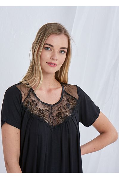 CAROLINE SET PIJAMĂ DANTELĂ CU MÂNECĂ SCURTĂ