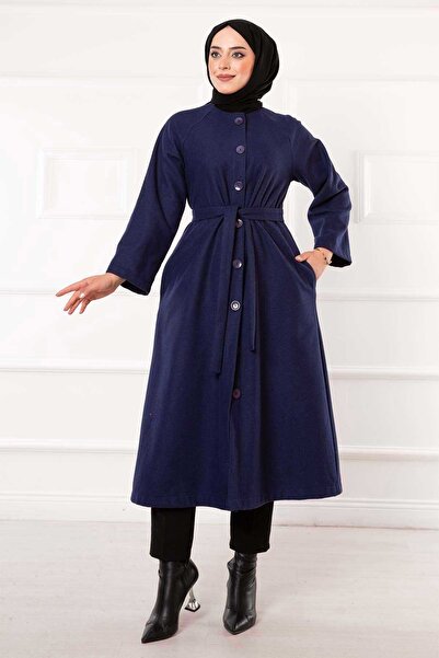 EBRUTESETTÜR Belted Buttoned Cashmere Coat with Mobile Belt