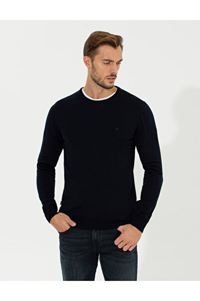 Pierre Cardin Синій Slim Fit велосипедний комір Basic трикотажний светр 50258993-VR033