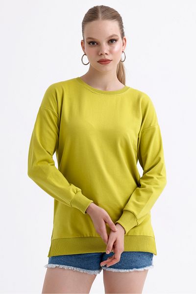 MD trend Women's Crew Neck Soft Textured Flexible Ribbed Basic Loose Sweatshirt