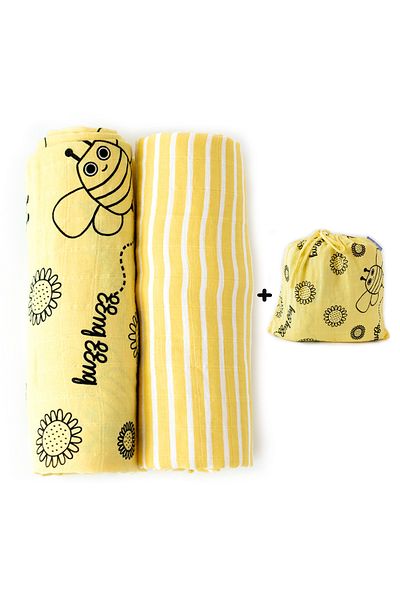 Milk & Moo Milk&Moo Buzzy Bee Musselin Wickeldecke 2er-Set