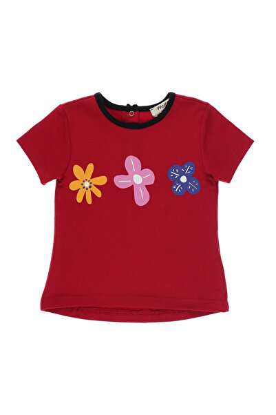 Panço Kız Bebek Kısa Kollu Baskılı Kırmızı Tişört