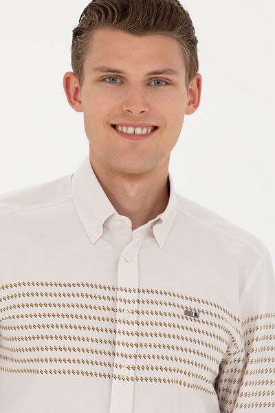 U.S. Polo Assn. Ανδρικό πουκάμισο με μακρυμάνικο πέτρινο χρώμα - 50272106 -VR049