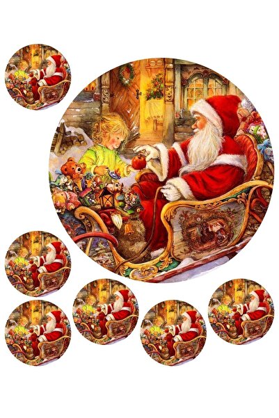 hediyehobihersey Noel Baba Santa Claus 7 Adet A4 Yenilebilir Süsü Pasta Kurabiye Şeker Hamuru Kağıt Baskısı