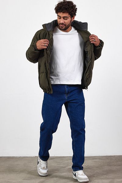 MADZEYMODA Ανδρικό πουπουλένιο παλτό με χοντρή επένδυση χακί πράσινο Mz50639
