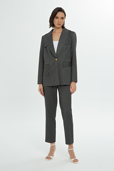 GİZİA Düğme Detaylı Kruvaze Gri Ceket