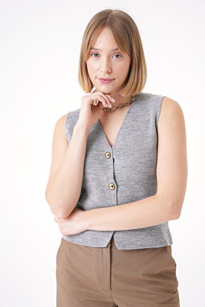 CHUBA Жіночий светр з золотими ґудзиками, регулярного крою, сірий 25W3001