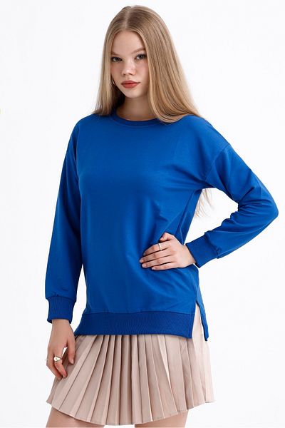MD trend Women's Crew Neck Soft Textured Flexible Ribbed Basic Loose Sweatshirt