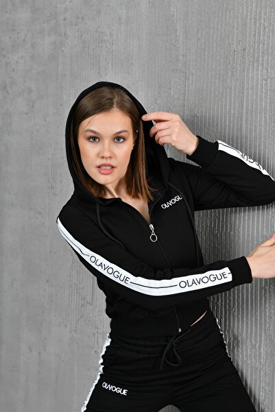 The Besso Σετ αθλητικής φόρμας Olavogue με κέντημα - με φερμουάρ και ρίγες, βαμβακερά αθλητικά ρούχα 2 κλωστών