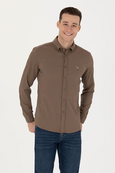 U.S. Polo Assn. Ανδρικό μακρυμάνικο πουκάμισο χακί 50272752 -VR027