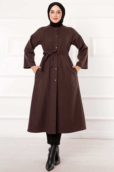 EBRUTESETTÜR Belted Buttoned Cashmere Coat with Mobile Belt