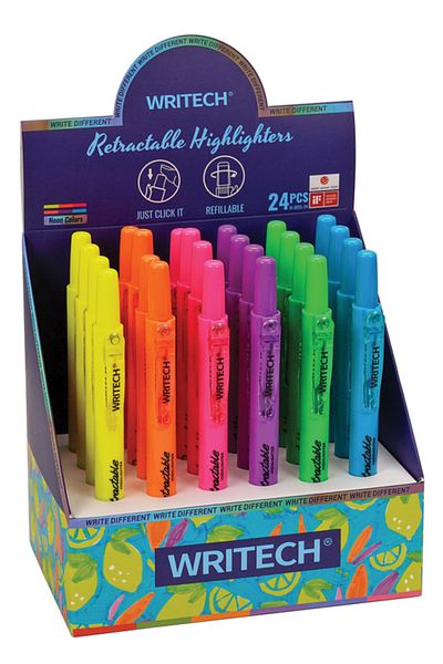 Writech W-805S Press-On Highlighter Neon 6 Colors - Set of 24