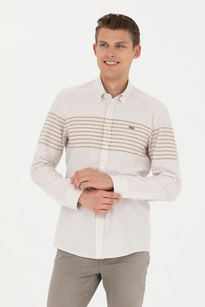 U.S. Polo Assn. Ανδρικό πουκάμισο με μακρυμάνικο πέτρινο χρώμα - 50272106 -VR049