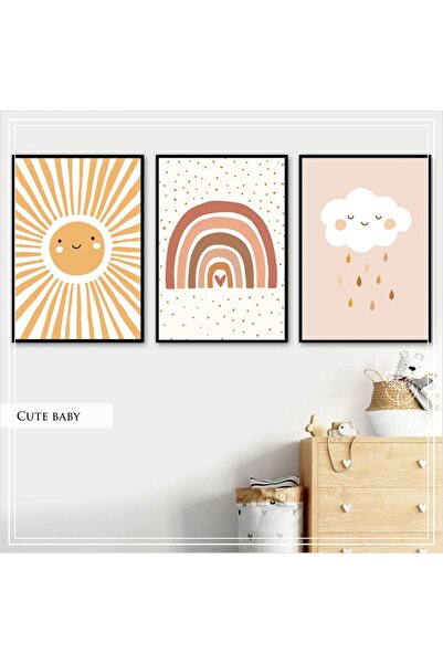 Tablomtr Metal Çerçeveli Gerçek Camlı Tablo CuteBabyB 3 Lü Set