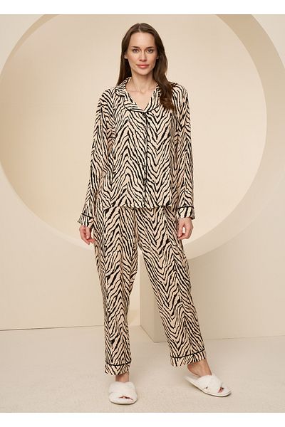 CAROLINE Long Sleeve Buttoned Cuff Pajama Set