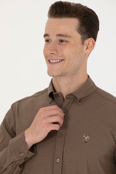 U.S. Polo Assn. Ανδρικό μακρυμάνικο πουκάμισο χακί 50272752 -VR027