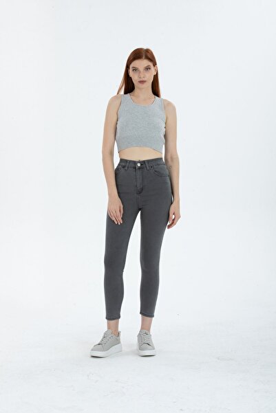 BEES JEANS Svetlo sive uske farmerke od likre sa visokim strukom