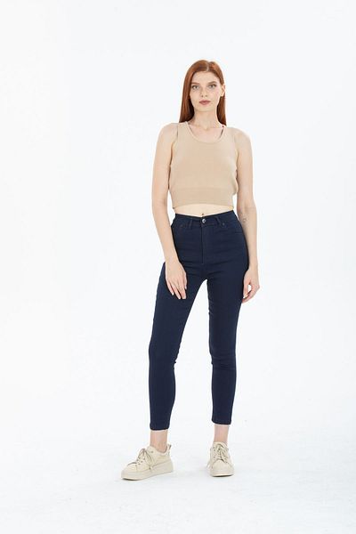 BEES JEANS Pantaloni de blugi din lycra, albastru închis, cu talie înaltă, cu picior îngust