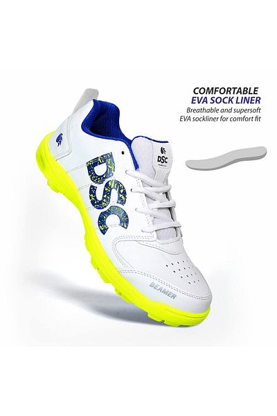 DSC Beamer Cricket Shoes | White Yellow | Mens & Boys | Polyvinyl Chloride | Lightweight, Highlydurable