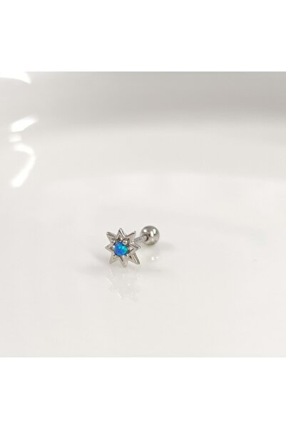 Güler Yüzlü Silver MAVİ OPAL KUTUP YILDIZI GÜMÜŞ TRAGUS PIERCING - RODYUM BEYAZ