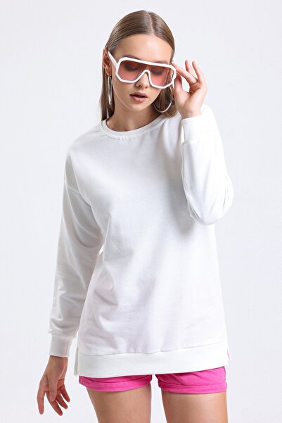 MD trend Women's Crew Neck Soft Textured Flexible Ribbed Basic Loose Sweatshirt