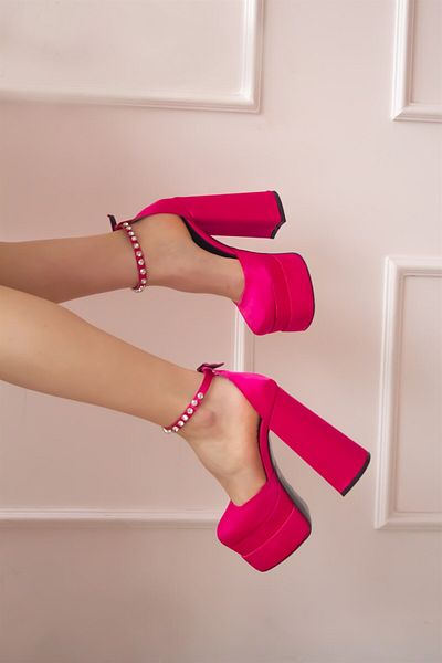 ShoeTek Pantofi cu toc de damă cu platformă dublă din satin fucsia - Rianna