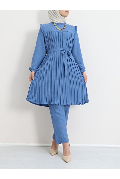 Modamorfo Robadan hajtogatott derékkötős kétrészes öltöny - kék