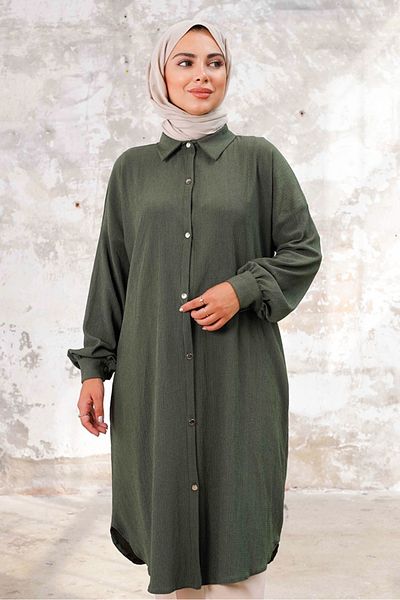 Bestenur Khaki Lisa Buttoned Tunic 1249