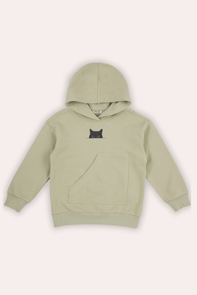 Panço Erkek Çocuk Cep Detaylı Kapüşonlu Yeşil Sweatshirt