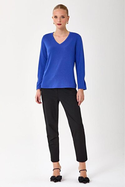 İKİLER V Yaka Kolu Düğme Detaylı Bluz 245-1007