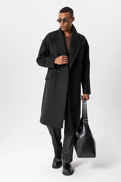 Antioch Black Wool Blended Double Breasted Closure Men's Coat