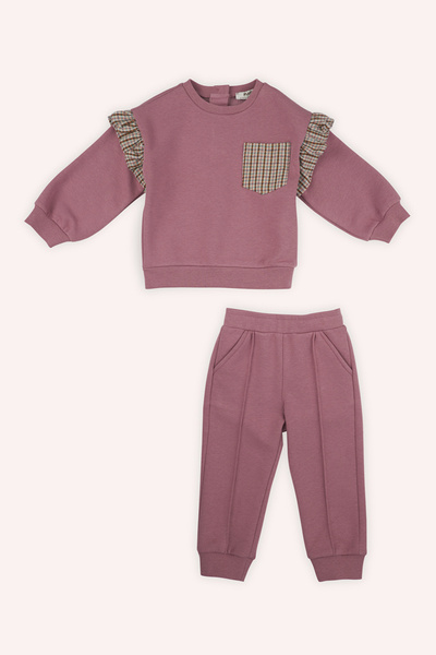 Panço Kız Bebek Fırfır Detaylı 2'li Gül Kurusu Eşofman Takımı