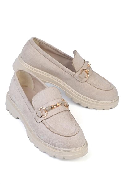 ShoeTek Μπεζ Suede Rauga Γυναικεία Μοκασίνια - Μπαλαρίνες με αγκράφα