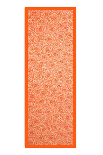 Bursa İpek Orange Rosa Pattern Twill Silk Shawl