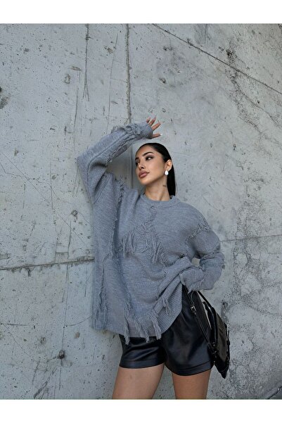 kenza'a Жіночий светр з великим коміром та деталями з ниток