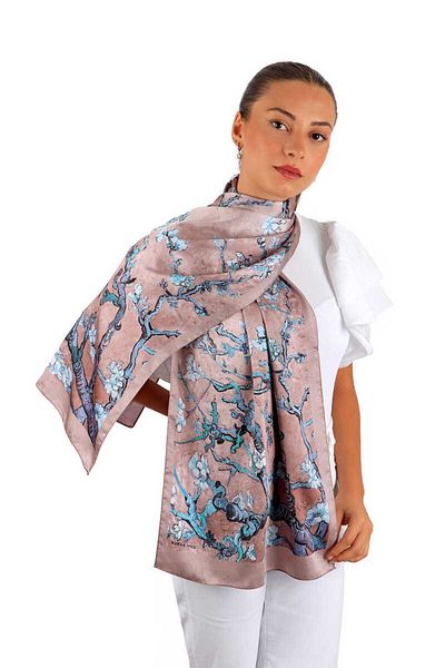 Bursa İpek Dark Powder Almond Flower Silky Scarf