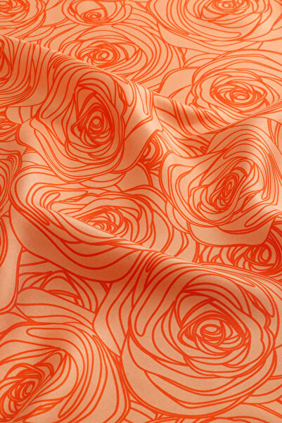 Bursa İpek Orange Rosa Pattern Twill Silk Shawl