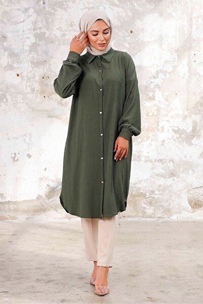 Bestenur Khaki Lisa Buttoned Tunic 1249