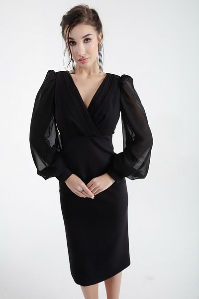 Lafaba Schwarzes Midi-Abendkleid mit zweireihigem Kragen für Damen