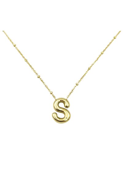 Güler Yüzlü Silver Gold Colored Steel Ball - Chain Letter S Necklace